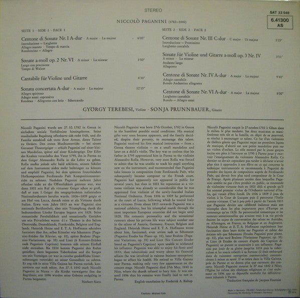 Niccolò Paganini - György Terebesi • Sonja Prunnbauer : Violine & Gitarre (LP, RE)