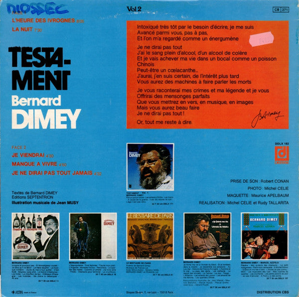 Bernard Dimey : Testament (Vol.2) (LP, Album)