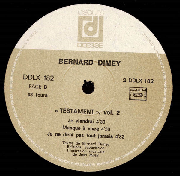 Bernard Dimey : Testament (Vol.2) (LP, Album)