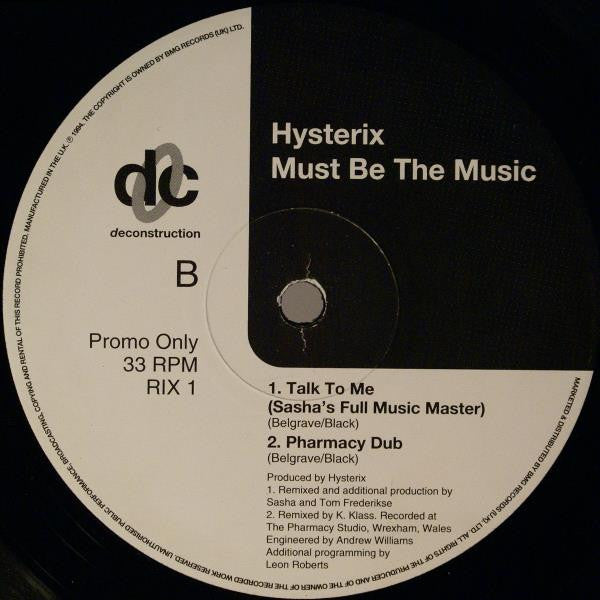 Hysterix : Must Be The Music (12", Promo)