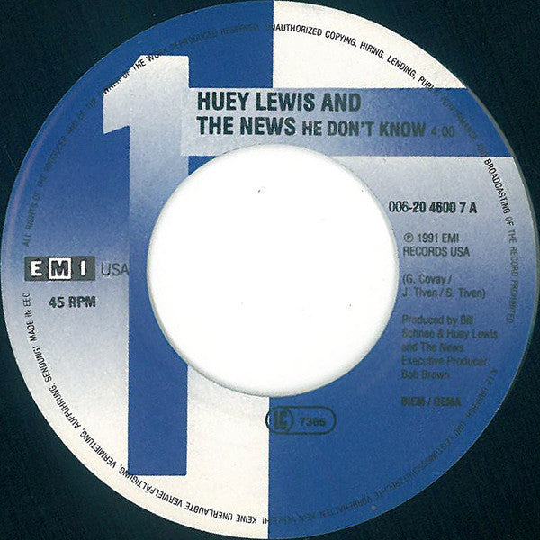 Huey Lewis And The News* : He Don't Know (7", Single)