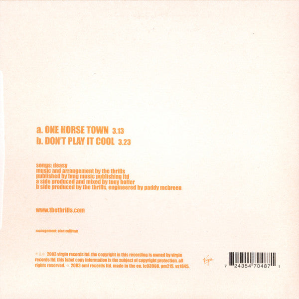 The Thrills : One Horse Town (7", Single, Yel)