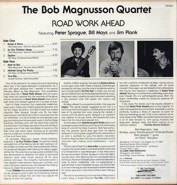 The Bob Magnusson Quartet Featuring Peter Sprague, Bill Mays And Jim Plank : Road Work Ahead (LP, Album)
