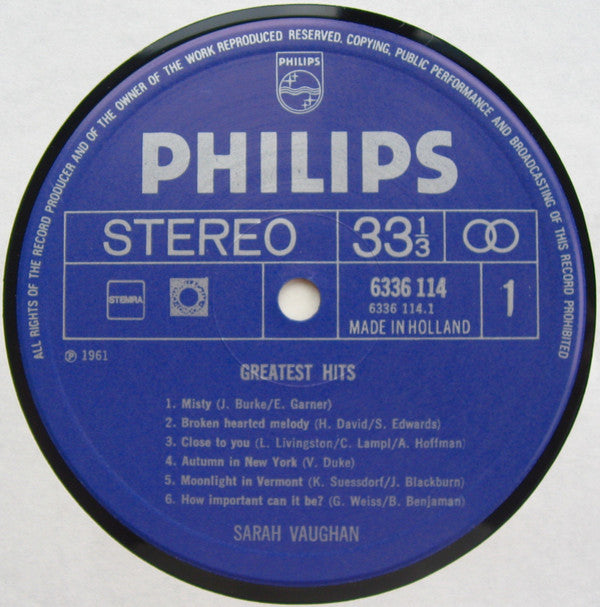 Sarah Vaughan : Greatest Hits (LP, Comp)