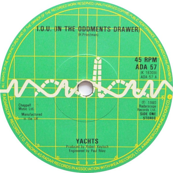 Yachts : I.O.U. (In The Oddments Drawer) (7", Single)