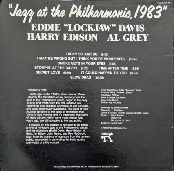 Eddie "Lockjaw" Davis : Jazz At The Philharmonic, 1983 (LP, Album)