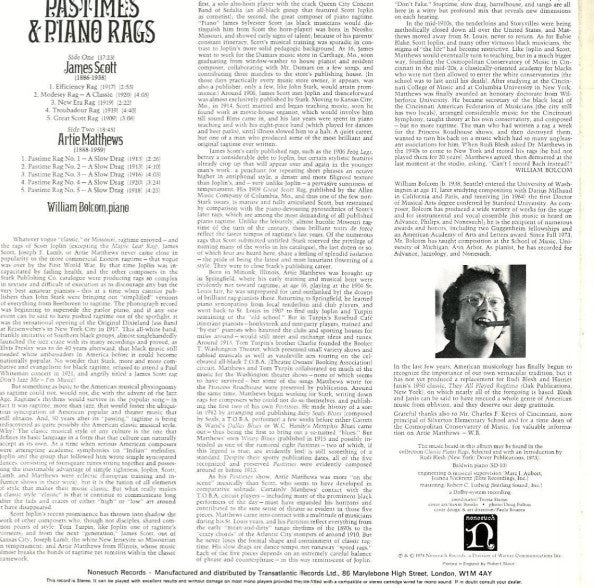 William Bolcom : Pastimes & Piano Rags (LP)