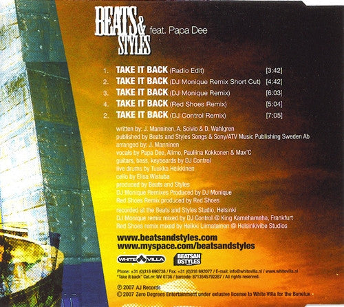 Beats And Styles Feat. Papa Dee : Take It Back (CD, Maxi)