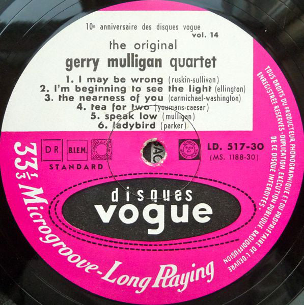 Gerry Mulligan : Vol. 2 - The Original Quartet With Chet Baker (LP, Comp)