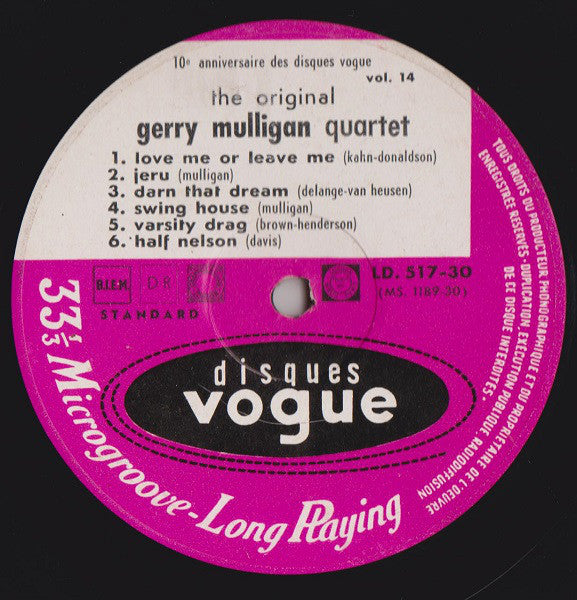 Gerry Mulligan : Vol. 2 - The Original Quartet With Chet Baker (LP, Comp)