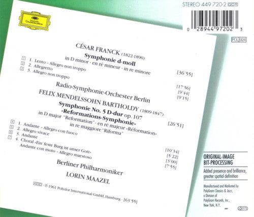 César Franck, Felix Mendelssohn-Bartholdy - Lorin Maazel, Radio-Symphonie-Orchester Berlin, Berliner Philharmoniker : Symphony In D Minor / Symphony No. 5 "Reformation" (CD, Comp, RE, RM)