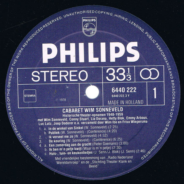 Cabaret Wim Sonneveld : Historische Theateropnamen 1948 - 1959 (2xLP, Album)