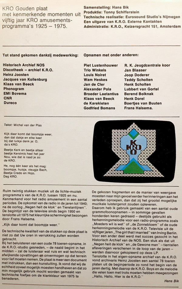 Various : KRO Gouden Plaat (LP, Comp, Mono)