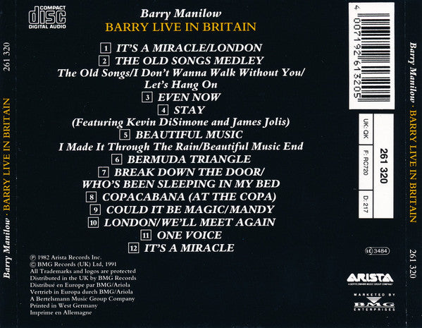 Barry Manilow : Barry Live In Britain (CD, Album, RE)