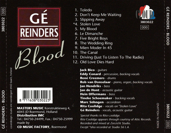 Gé Reinders : Blood (CD, Album)