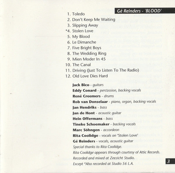 Gé Reinders : Blood (CD, Album)