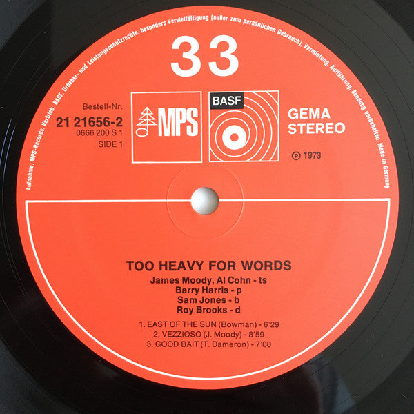 James Moody, Al Cohn : Too Heavy For Words (LP, Album)
