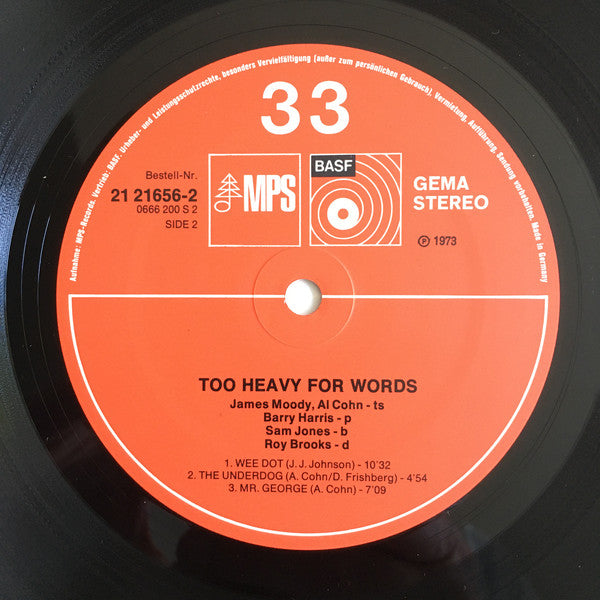 James Moody, Al Cohn : Too Heavy For Words (LP, Album)
