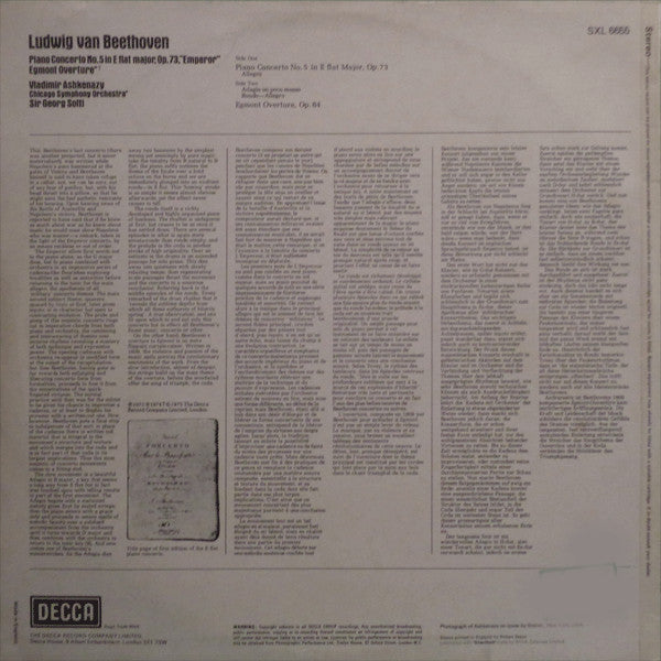 Ludwig van Beethoven - Vladimir Ashkenazy, Chicago Symphony Orchestra, Georg Solti : Piano Concerto No. 5 "Emperor" / Egmont Overture (LP)