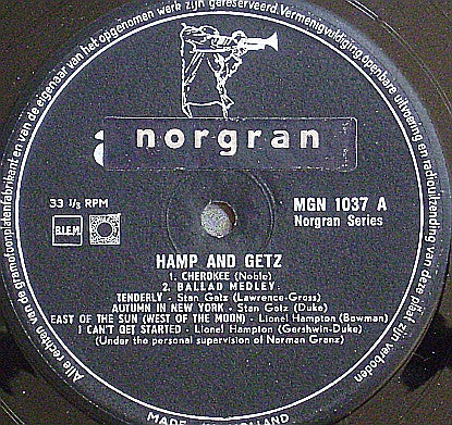 Lionel Hampton And Stan Getz : Hamp And Getz (LP, Album, Mono, RE)