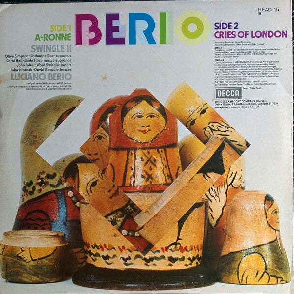Luciano Berio - Swingle II : A-Ronne / Cries Of London (LP)