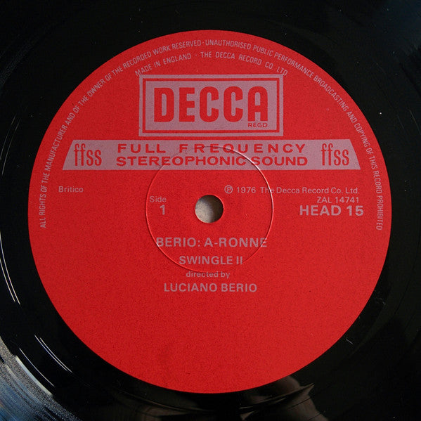 Luciano Berio - Swingle II : A-Ronne / Cries Of London (LP)