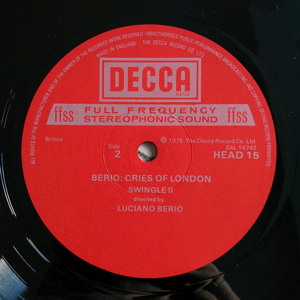 Luciano Berio - Swingle II : A-Ronne / Cries Of London (LP)