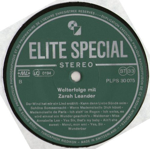 Zarah Leander : Welterfolge Mit Zarah Leander (LP, Comp)