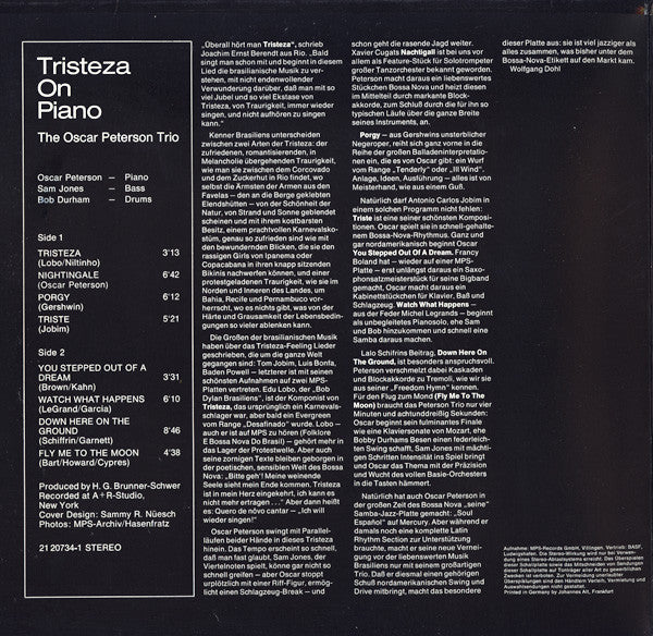 The Oscar Peterson Trio : Tristeza On Piano (LP, Album, RP)