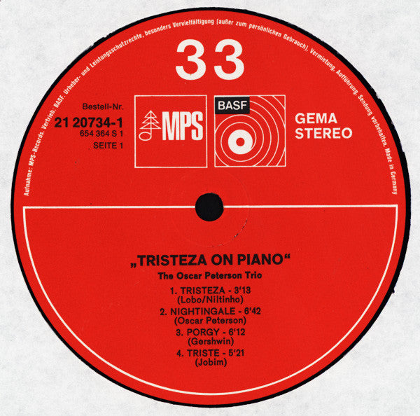 The Oscar Peterson Trio : Tristeza On Piano (LP, Album, RP)