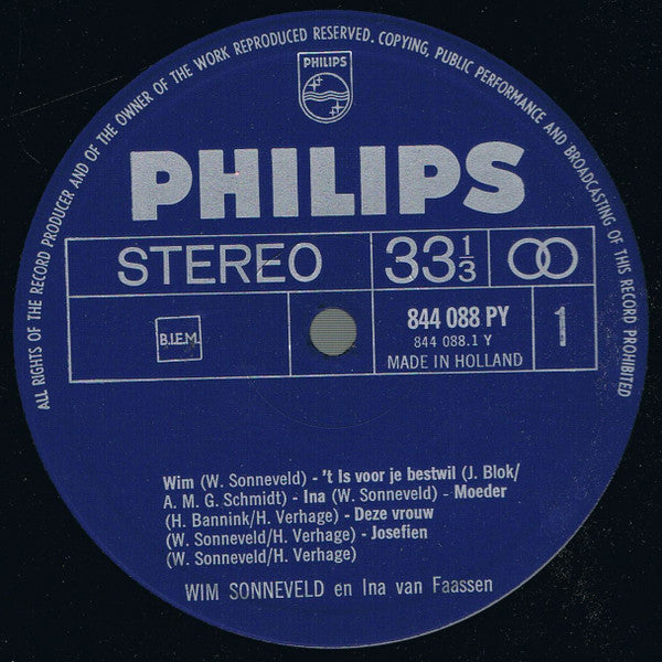 Wim Sonneveld En Ina van Faassen : Wim Sonneveld  En Ina van Faassen (LP, Album)