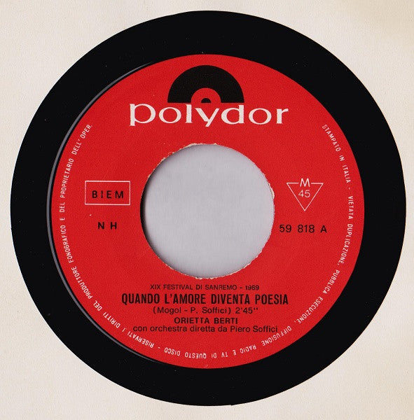 Orietta Berti : Quando L'Amore Diventa Poesia  (7", Mono)