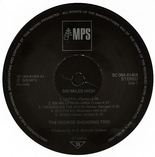 The George Shearing Trio* : 500 Miles High (LP, Album)