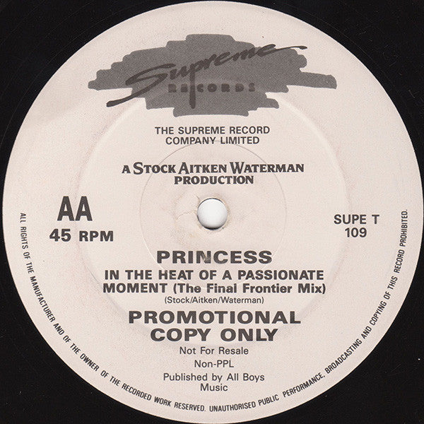 Princess : In The Heat Of A Passionate Moment (12", Promo)