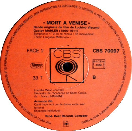 Orchestra Dell'Accademia Nazionale Di Santa Cecilia direction: Franco Mannino : Mort A Venise (Bande Originale Du Film) (LP)