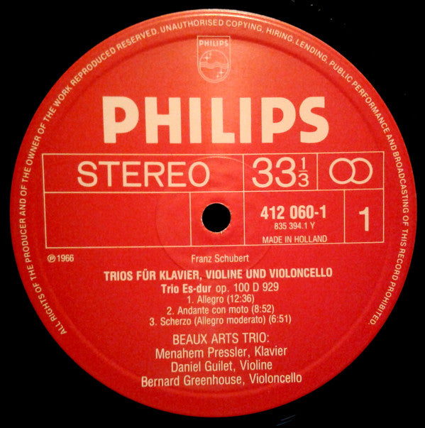 Franz Schubert - Beaux Arts Trio : Piano Trio No. 2 D.929 / Triosatz (Sonata) In B Flat D.28 (LP)