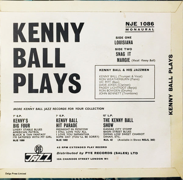 Kenny Ball And His Jazzmen : Kenny Ball Plays (7", EP, Mono)