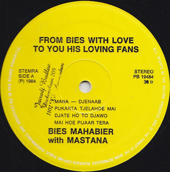 Bies Mahabier With Mastana : From Bies With Love To You His Loving Fans (LP, Album)