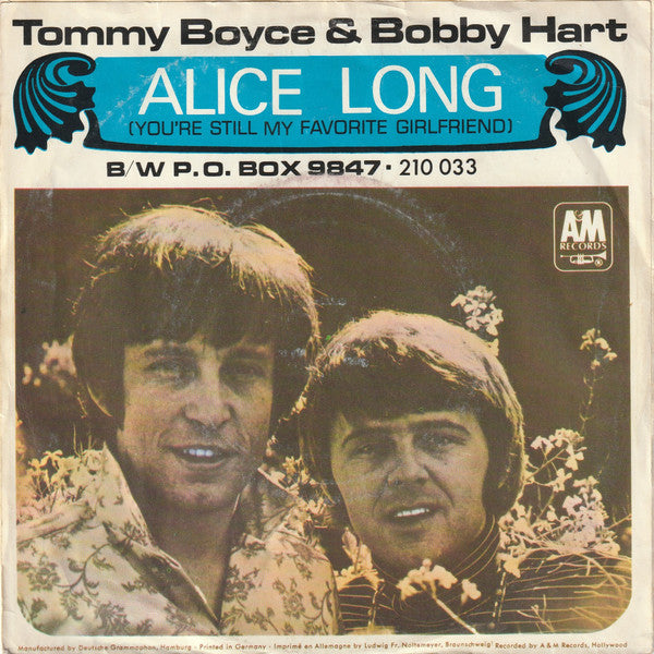 Boyce & Hart : Alice Long (You're Still My Favorite Girlfriend) (7", Single, Mono)