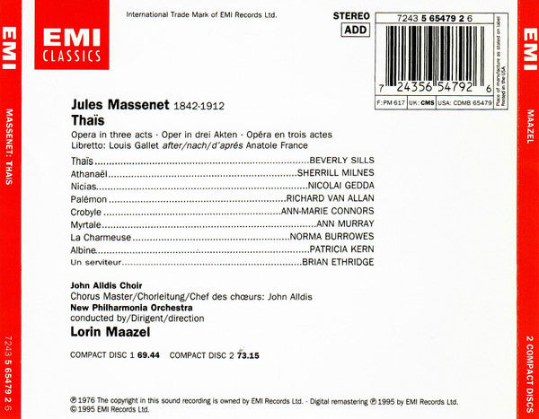 Massenet* - Sills* • Milnes* • Gedda* • New Philharmonia Orchestra • Maazel* : Thaïs (2xCD, Album, RE, RM, Cin)