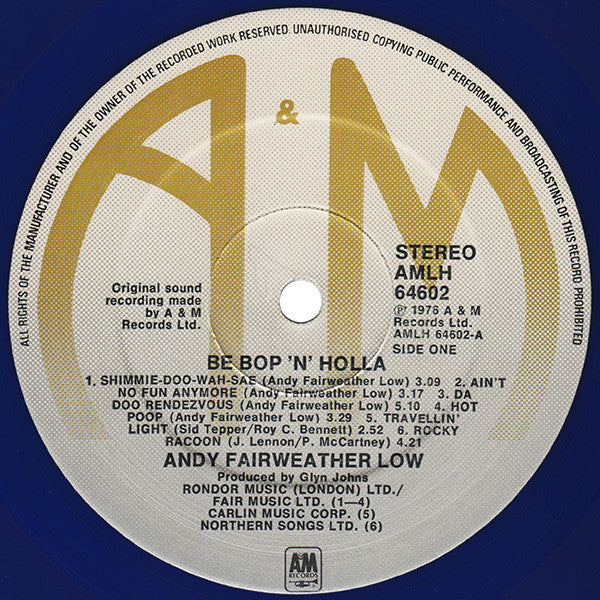 Andy Fairweather-Low : Be Bop 'N' Holla (LP, Album, Ltd, Blu)