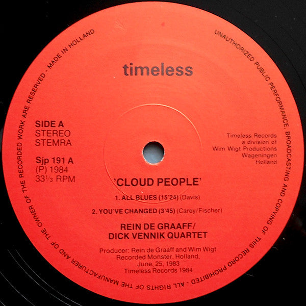 Rein De Graaff / Dick Vennik Quartet : Cloud People (LP, Album)