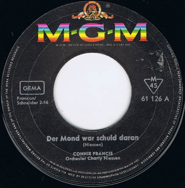 Connie Francis : Der Mond War Schuld Daran (7", Single, Mono)