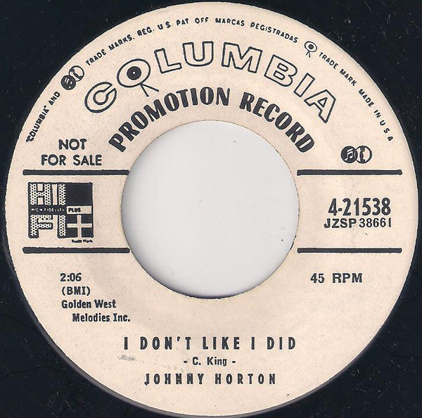 Johnny Horton : I'm A One-Woman Man / I Don't Like I Did (7", Single, Promo)