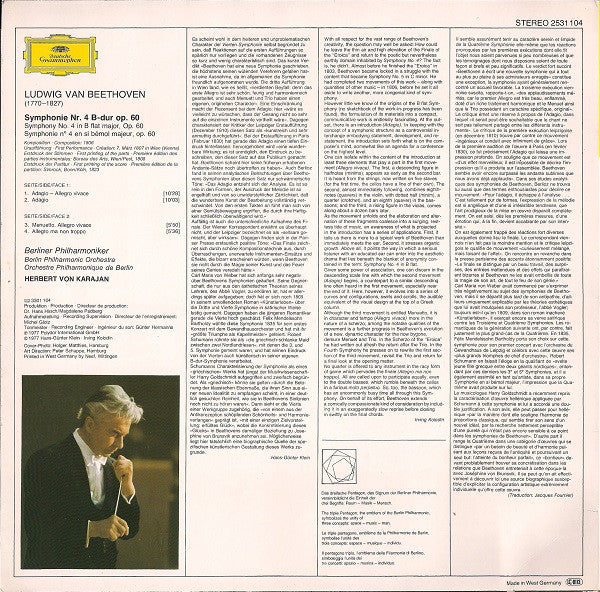 Ludwig van Beethoven - Berliner Philharmoniker ∙ Herbert von Karajan : Symphonie Nr. 4 (LP)