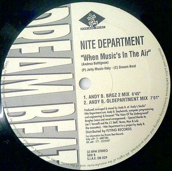 Night Department : When Music's In The Air (12")