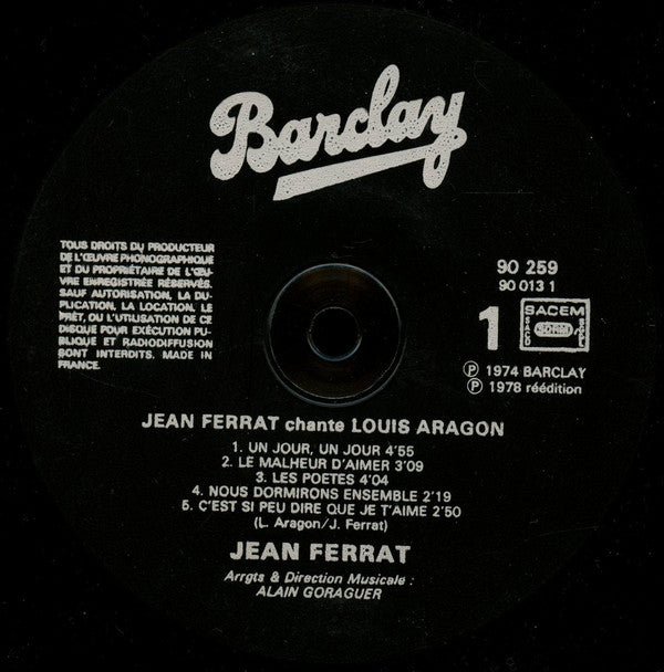 Jean Ferrat : Ferrat Chante Aragon (LP, Album, RE)