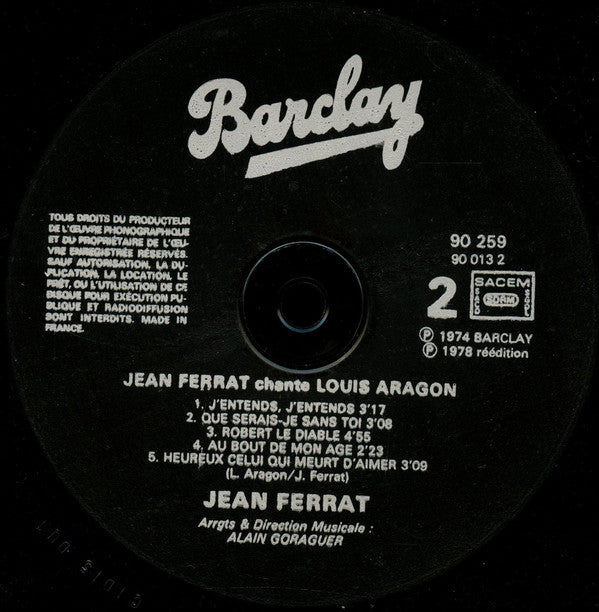Jean Ferrat : Ferrat Chante Aragon (LP, Album, RE)