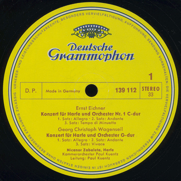 Nicanor Zabaleta, Ernst Eichner ∙ Georg Christoph Wagenseil ∙ Carl Ditters von Dittersdorf ∙ Wolfgang Amadeus Mozart, Orchestre de Chambre Paul Kuentz ∙ Paul Kuentz : Nicanor Zabaleta (LP, RE)