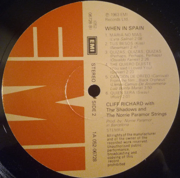 Cliff Richard & The Shadows & The Norrie Paramor Strings : When In Spain (LP, Album, RE)